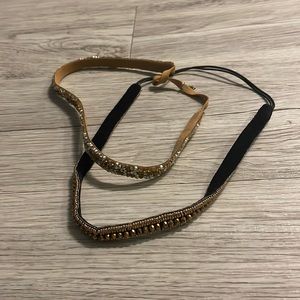 Two beaded head bands -gold/silver & gold
